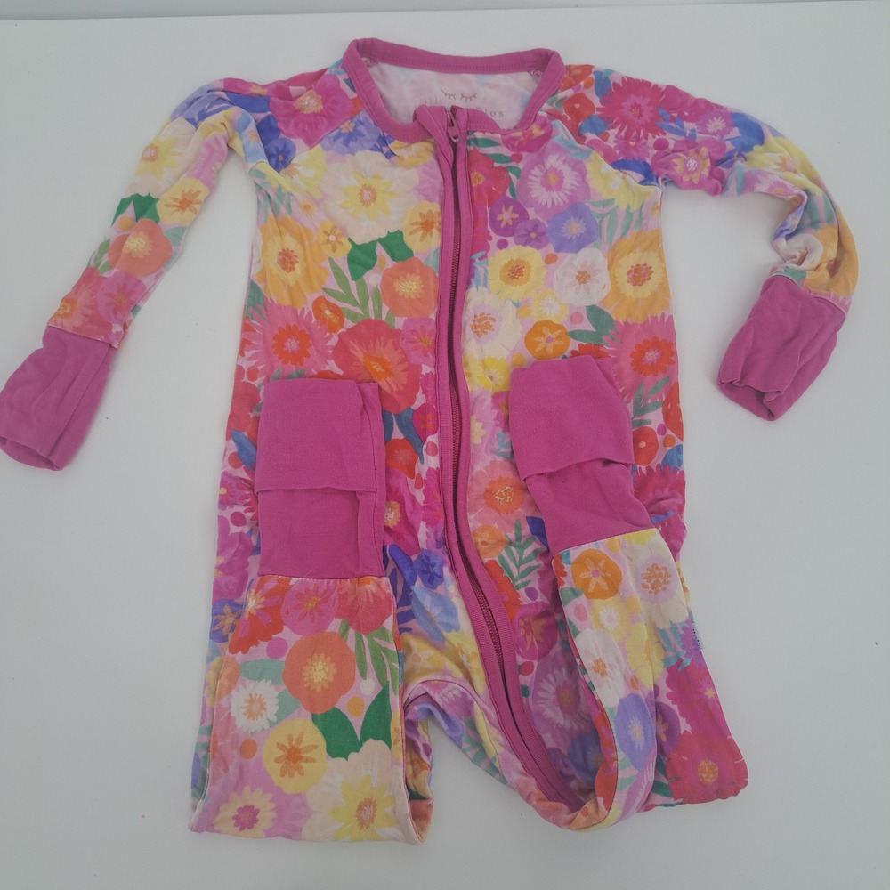Little Sleepies Zippie Pajamas 6-12 Months Floral Bamboo Pink Spring Floral Baby